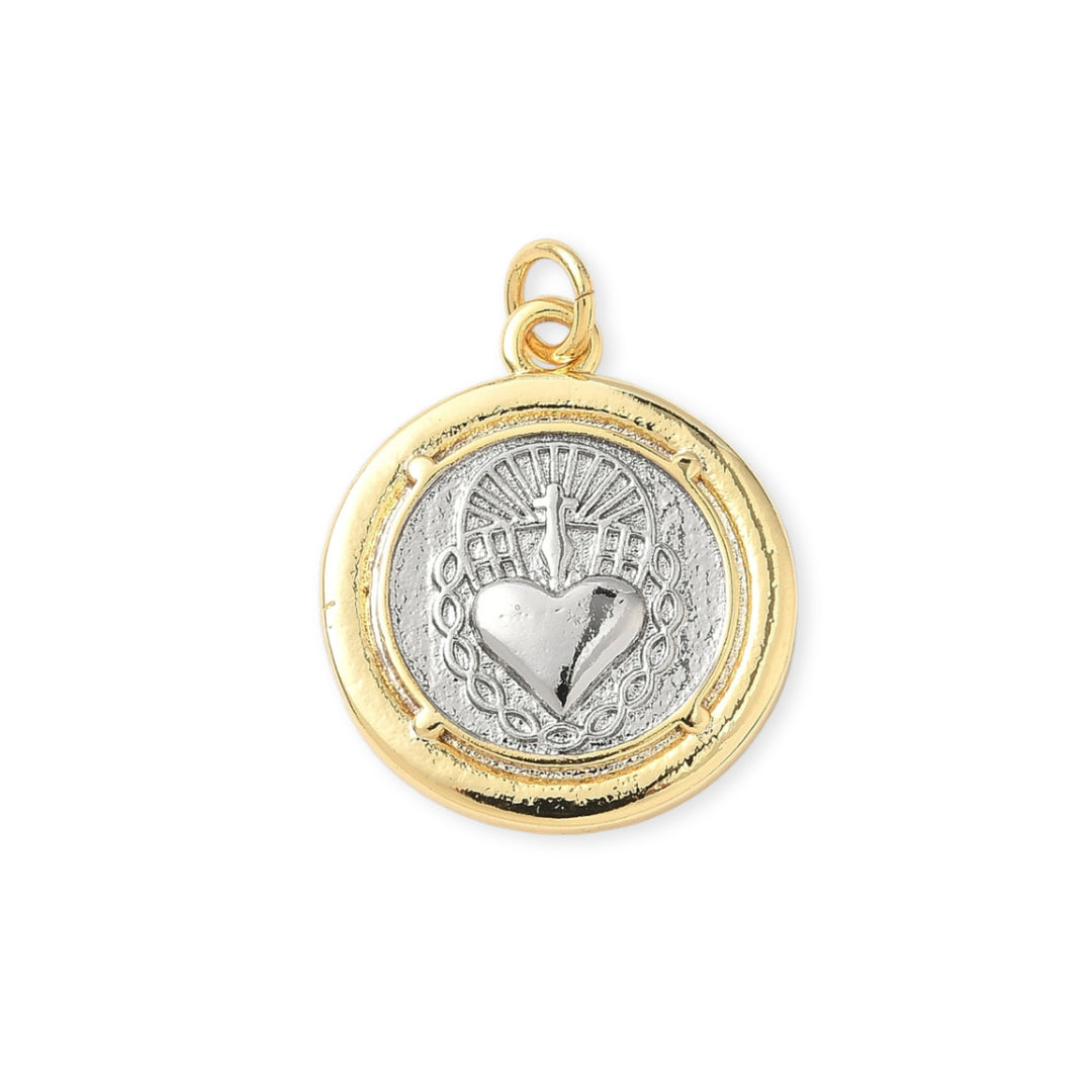 Dije circular de sagrado corazón de chapa de oro