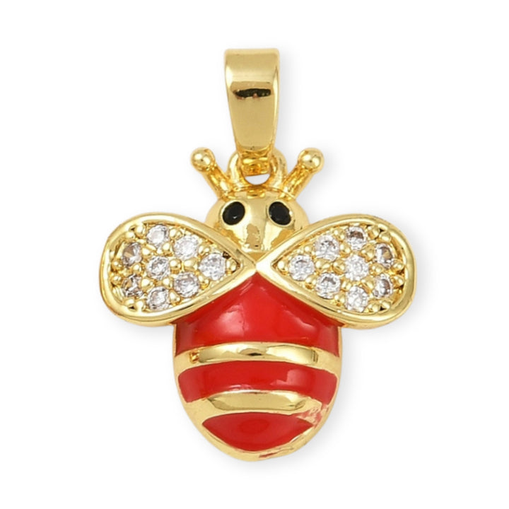 Dije dorado en forma de abeja con zirconia y esmalte en alas y cuerpo