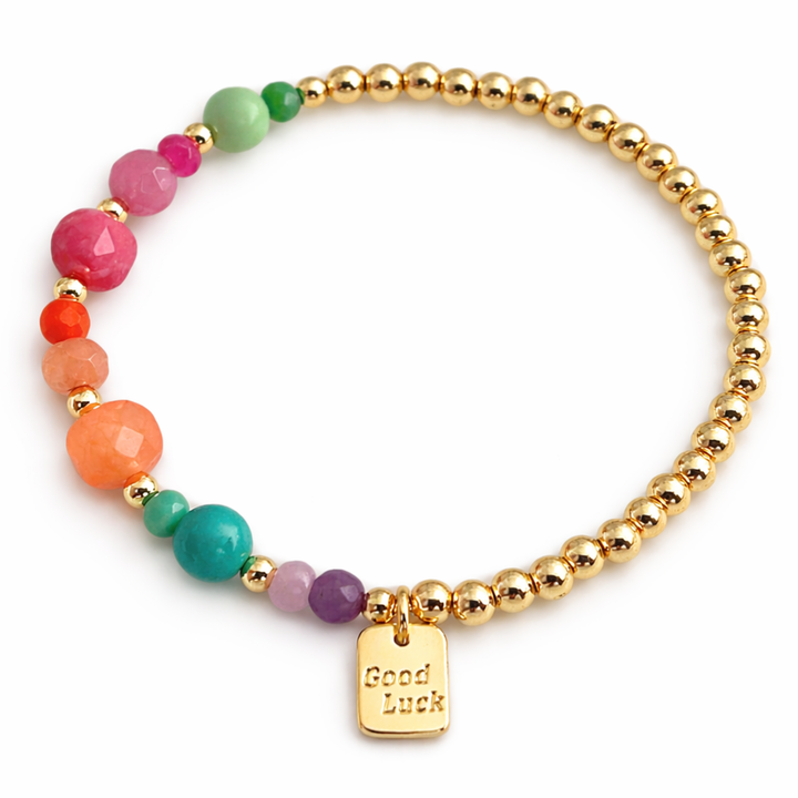 Brazalete Good Luck con piedras naturales y separadores de chapa de oro