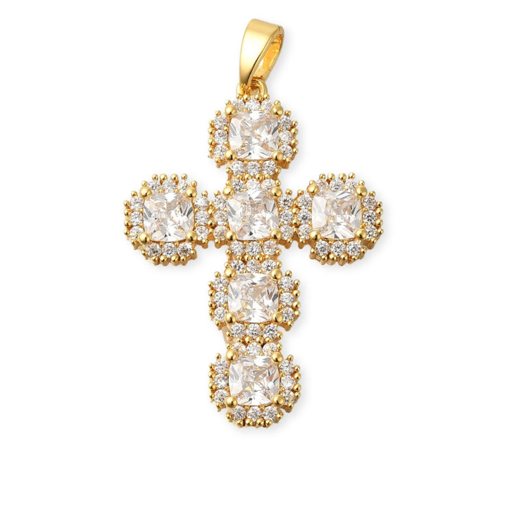 Dije de cruz de chapa de oro con zirconia