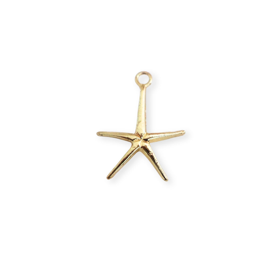 Dije de estrella de mar dorada en fondo blanco