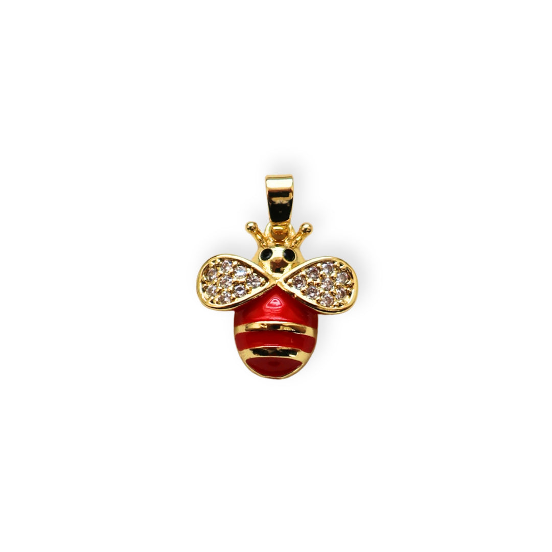 Dije dorado en forma de abeja con zirconia y esmalte en alas y cuerpo