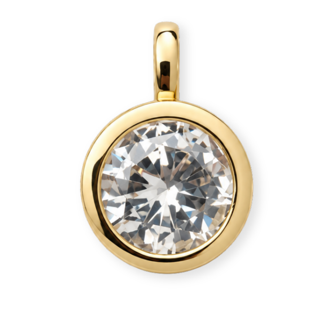 Dije circular de chapa de oro con zirconia