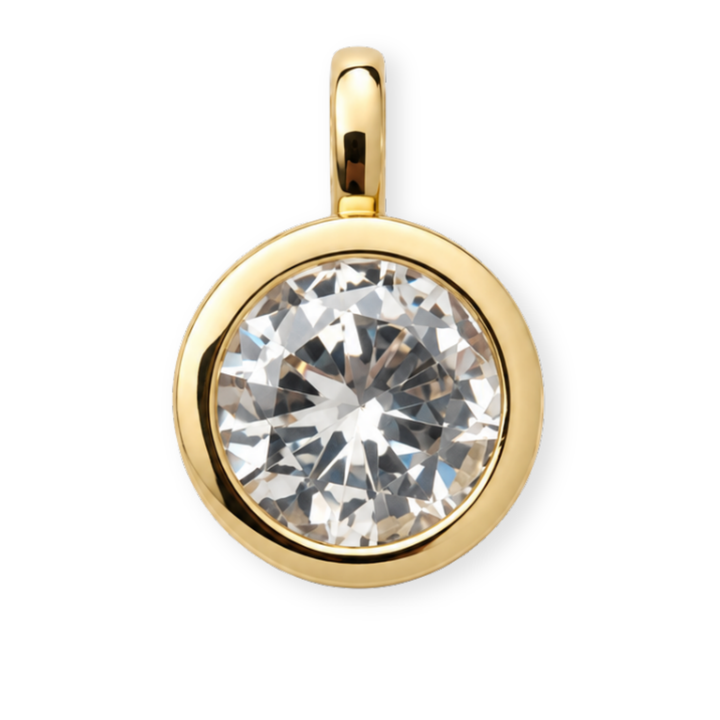 Dije circular de chapa de oro con zirconia