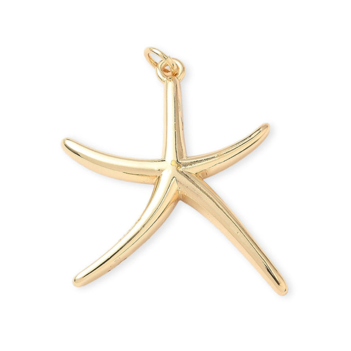 Dije en forma de estrella de mar elaborado en chapa de oro sobre fondo blanco