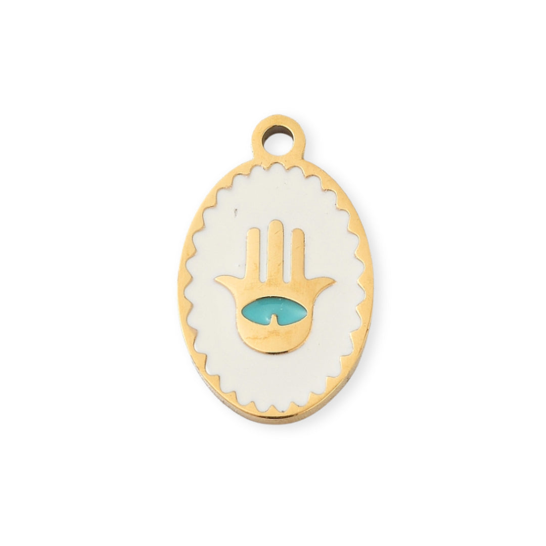 Dije de mano de fátima de acero inoxidable con esmalte