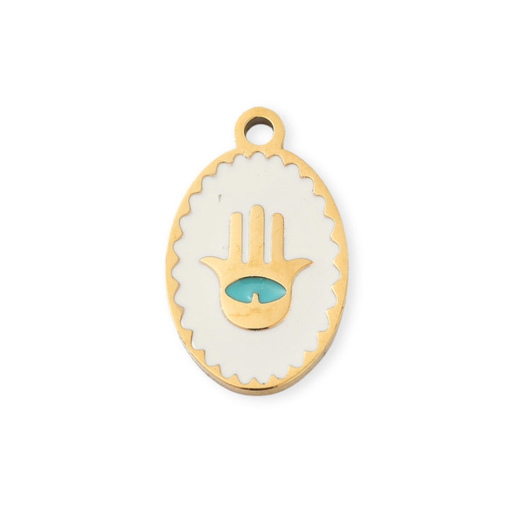 Dije de mano de fátima de acero inoxidable con esmalte