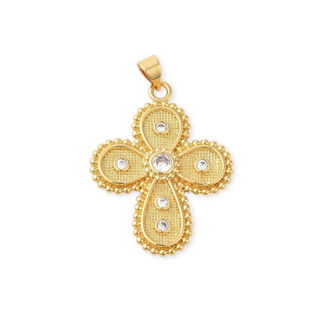 Dije de cruz de chapa de oro con zirconia