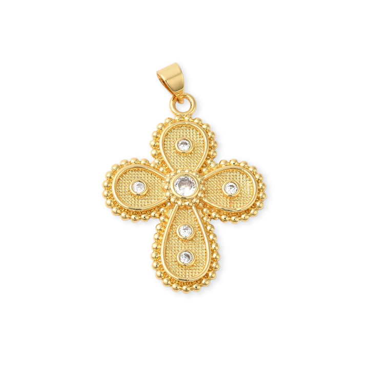 Dije de cruz de chapa de oro con zirconia