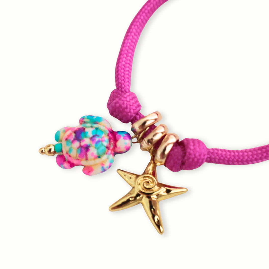 Pulsera Maglara con tortuga de magnesita y estrella de mar dorada