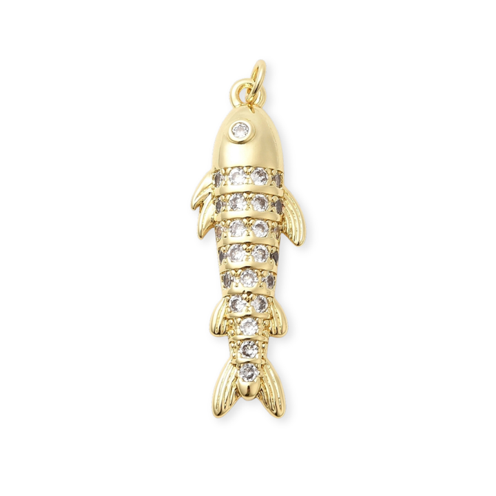 Dije de pez de chapa de oro con zirconia