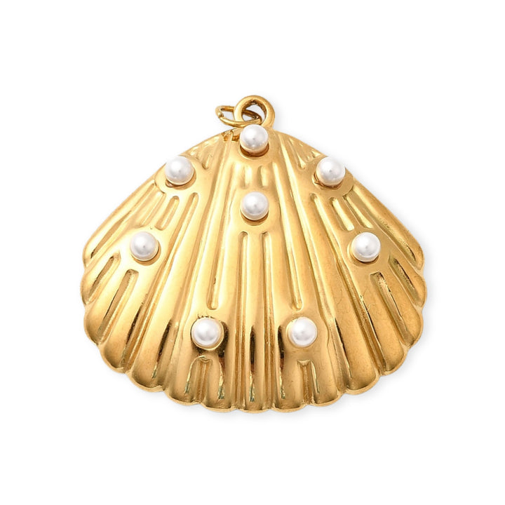 Dije de acero inoxidable en forma de concha marina con perlas sintéticas decorativas