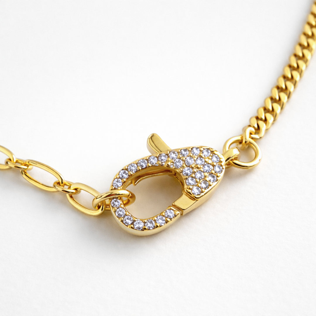 Cadena de chapa de oro con broche perico grande con zirconia