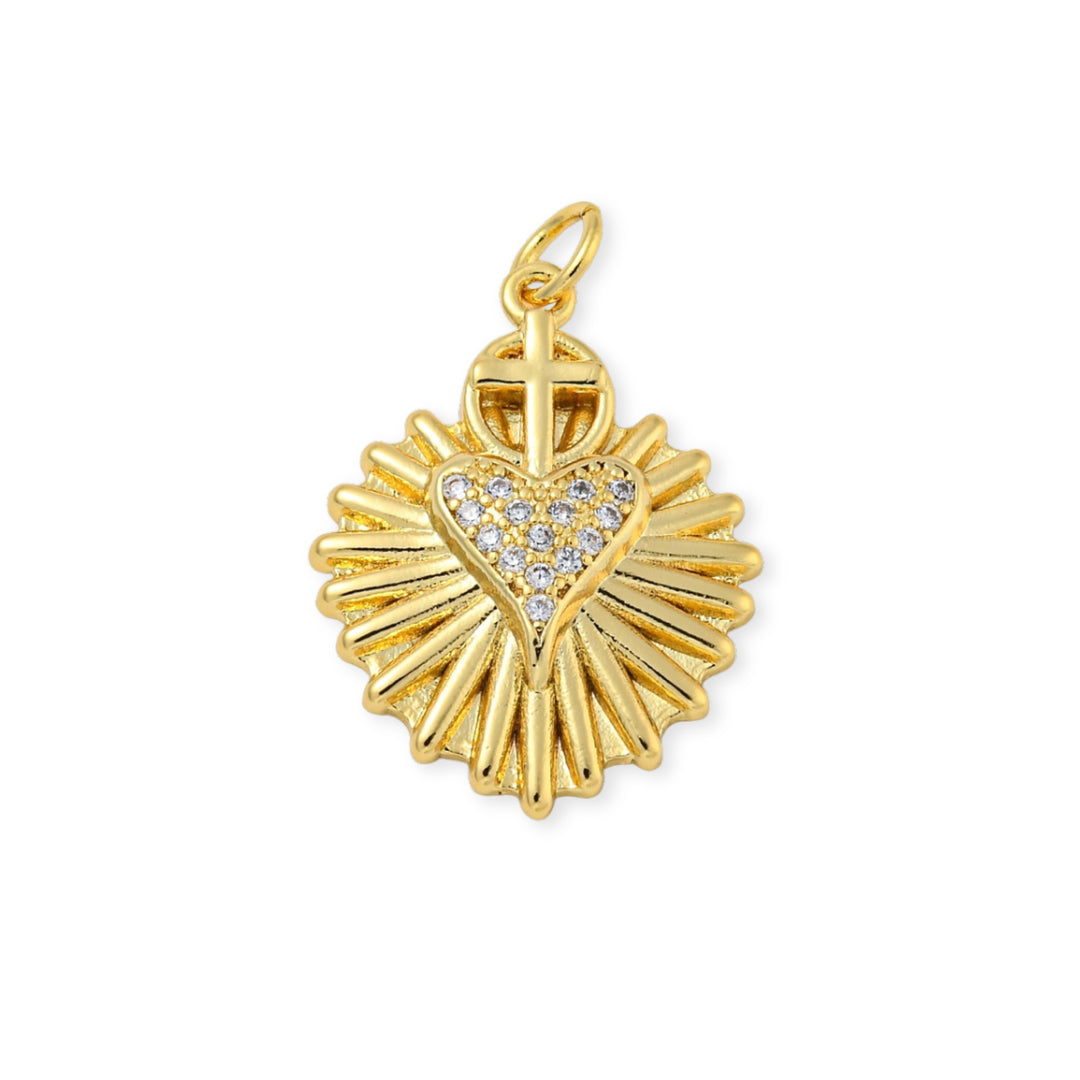 Dije de corazón con cruz de chapa de oro con zirconia
