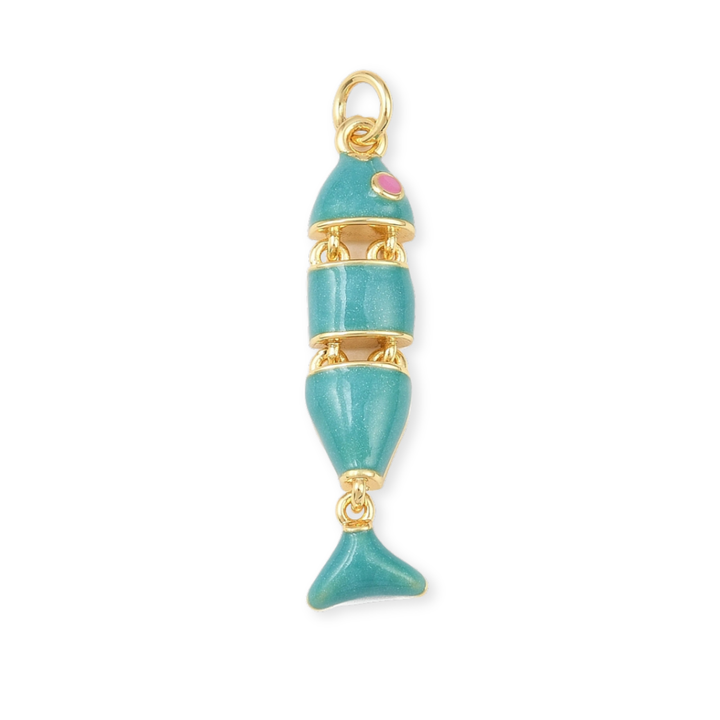 Dije de pez de chapa de oro con esmalte