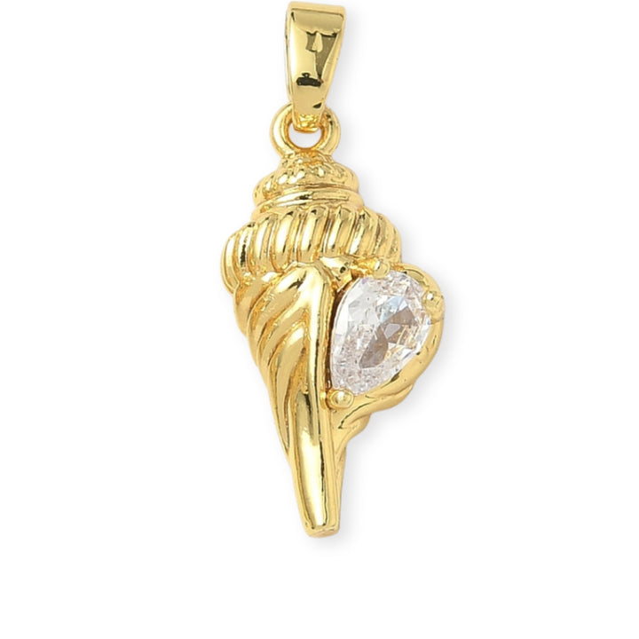 Dije caracol dorado en chapa de oro con zirconia