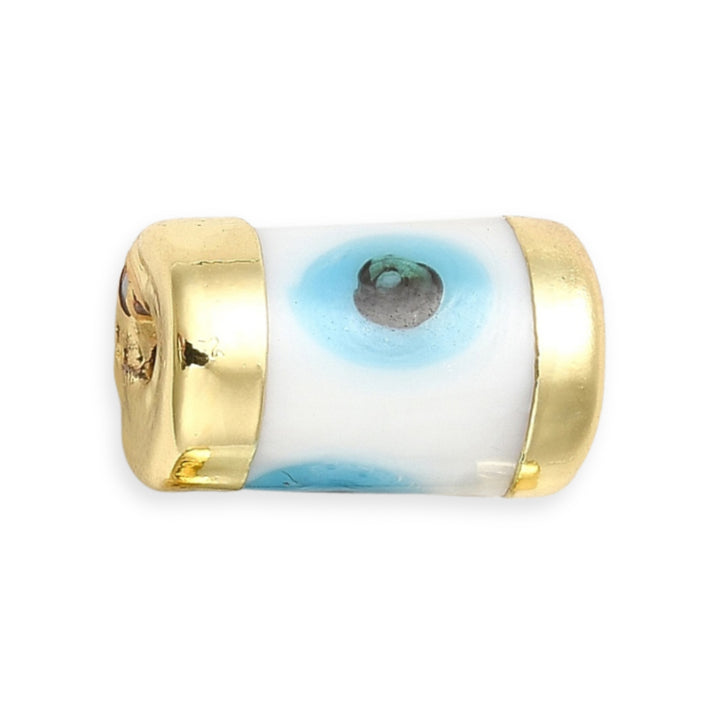 Separador cilíndrico de murano con diseño de ojo y marco dorado