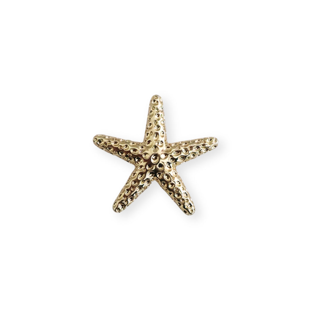 Dije estrella de mar dorada en chapa de oro sobre fondo blanco