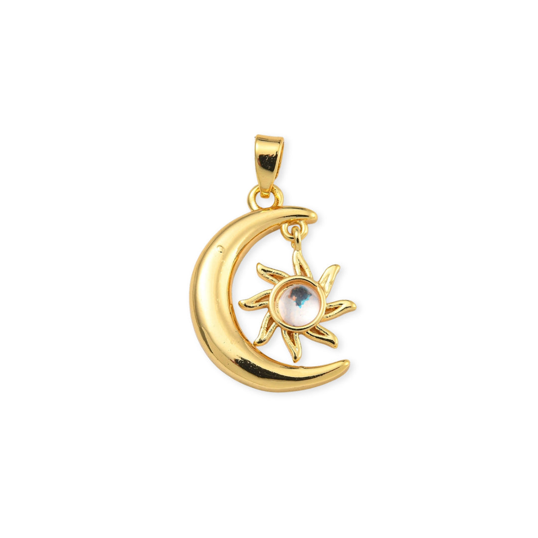 Dije de luna y sol de chapa de oro y resina