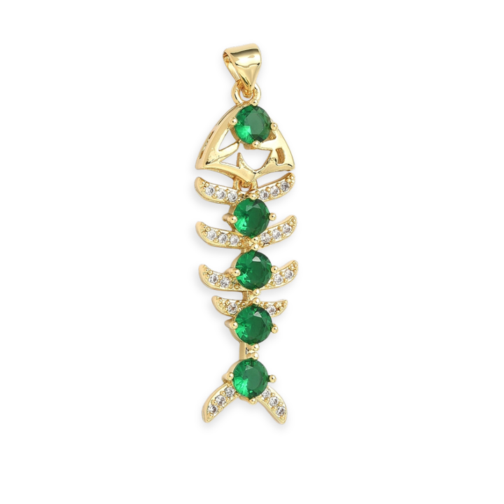 Dije de pez de chapa de oro con zirconia