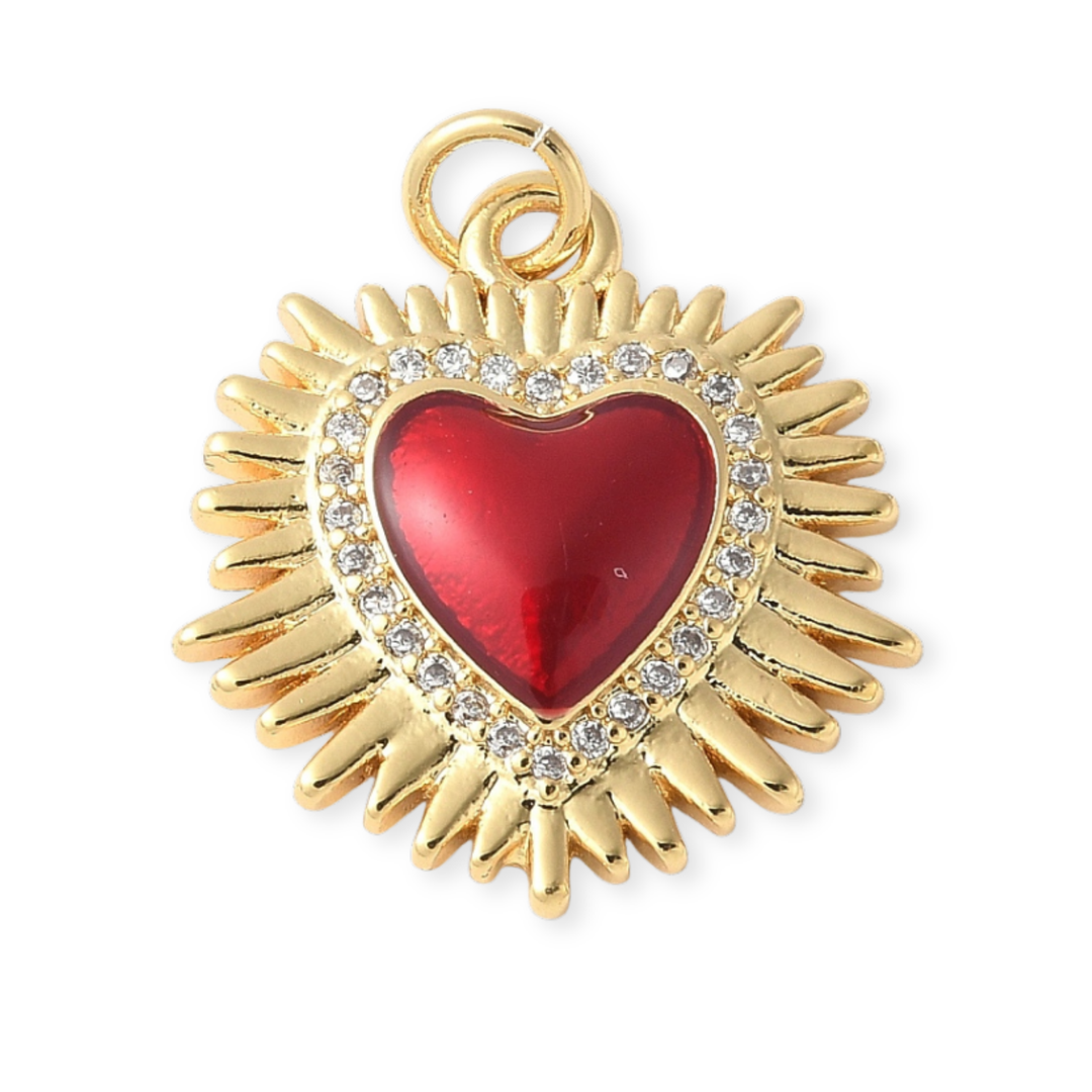 Dije Sagrado Corazón de Jesús de chapa de oro con zirconia y esmalte