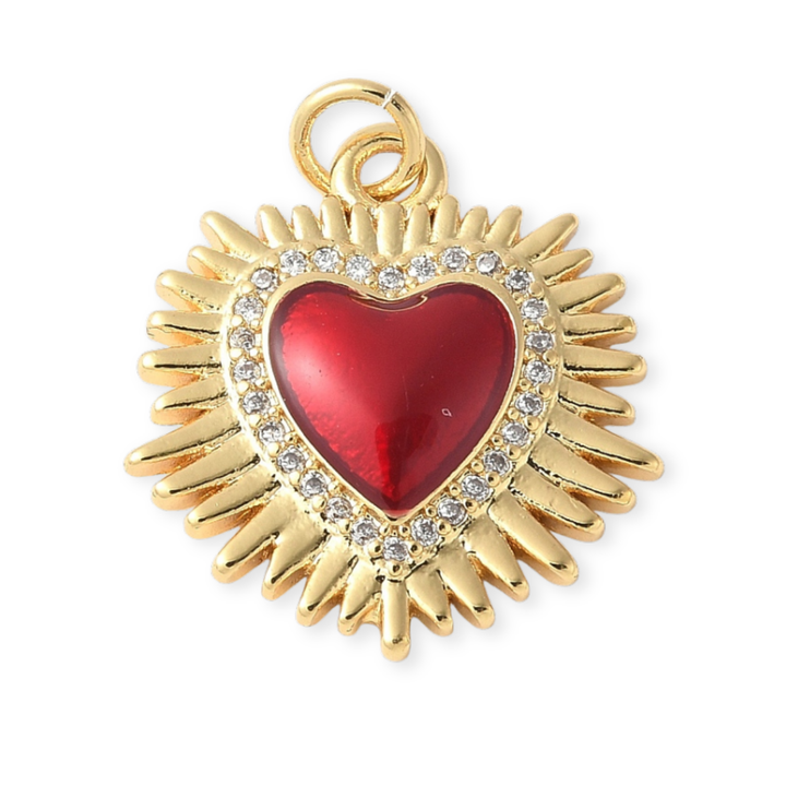 Dije Sagrado Corazón de Jesús de chapa de oro con zirconia y esmalte