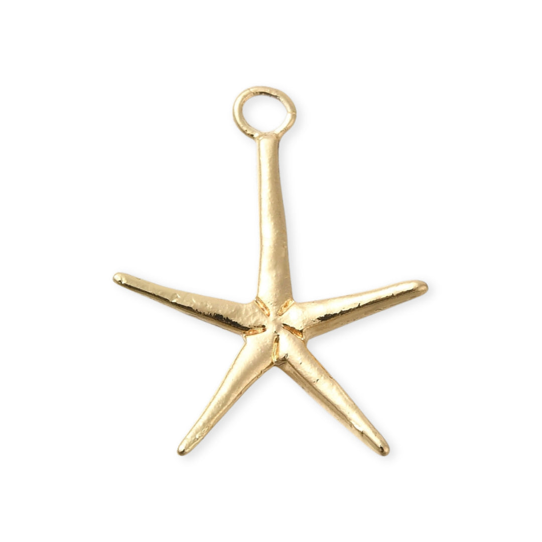 Dije de estrella de mar dorada en fondo blanco