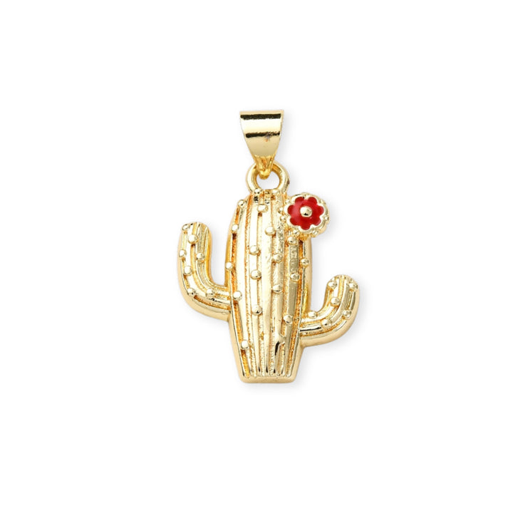 Dije de cactus con flor de chapa de oro con esmalte
