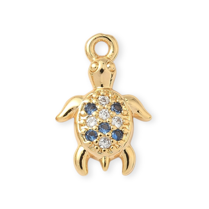 Dije tortuga en chapa de oro con zirconia brillante
