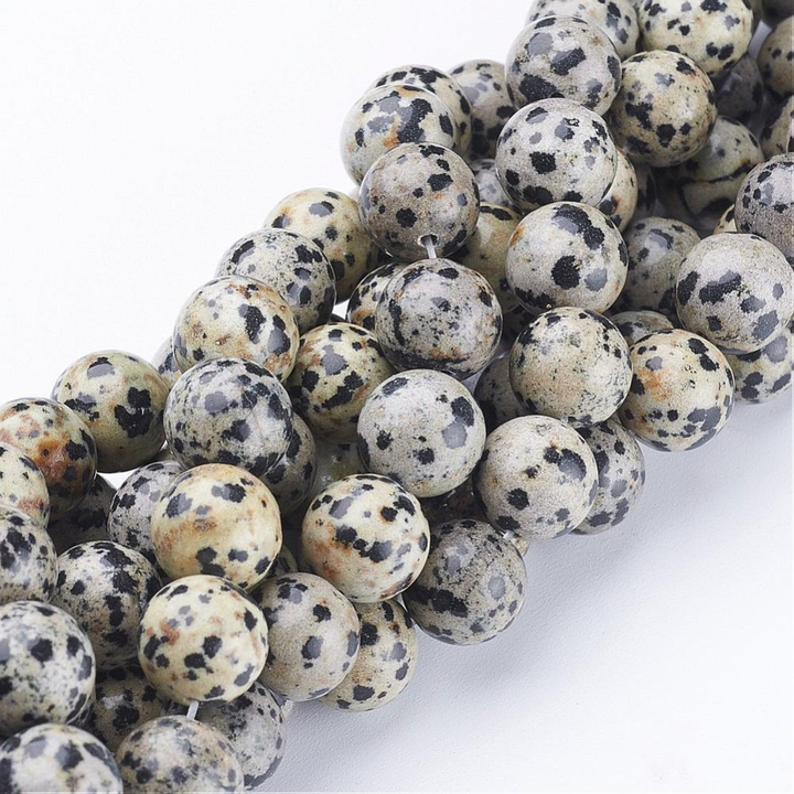 Tira de cuentas de jaspe dálmata de 12 mm para joyería