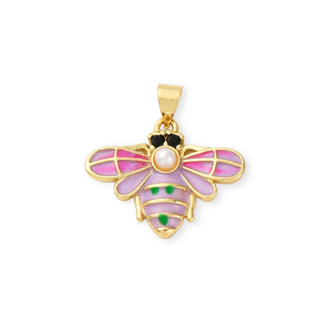 Dije de abeja de chapa de oro con esmalte y perla sintética