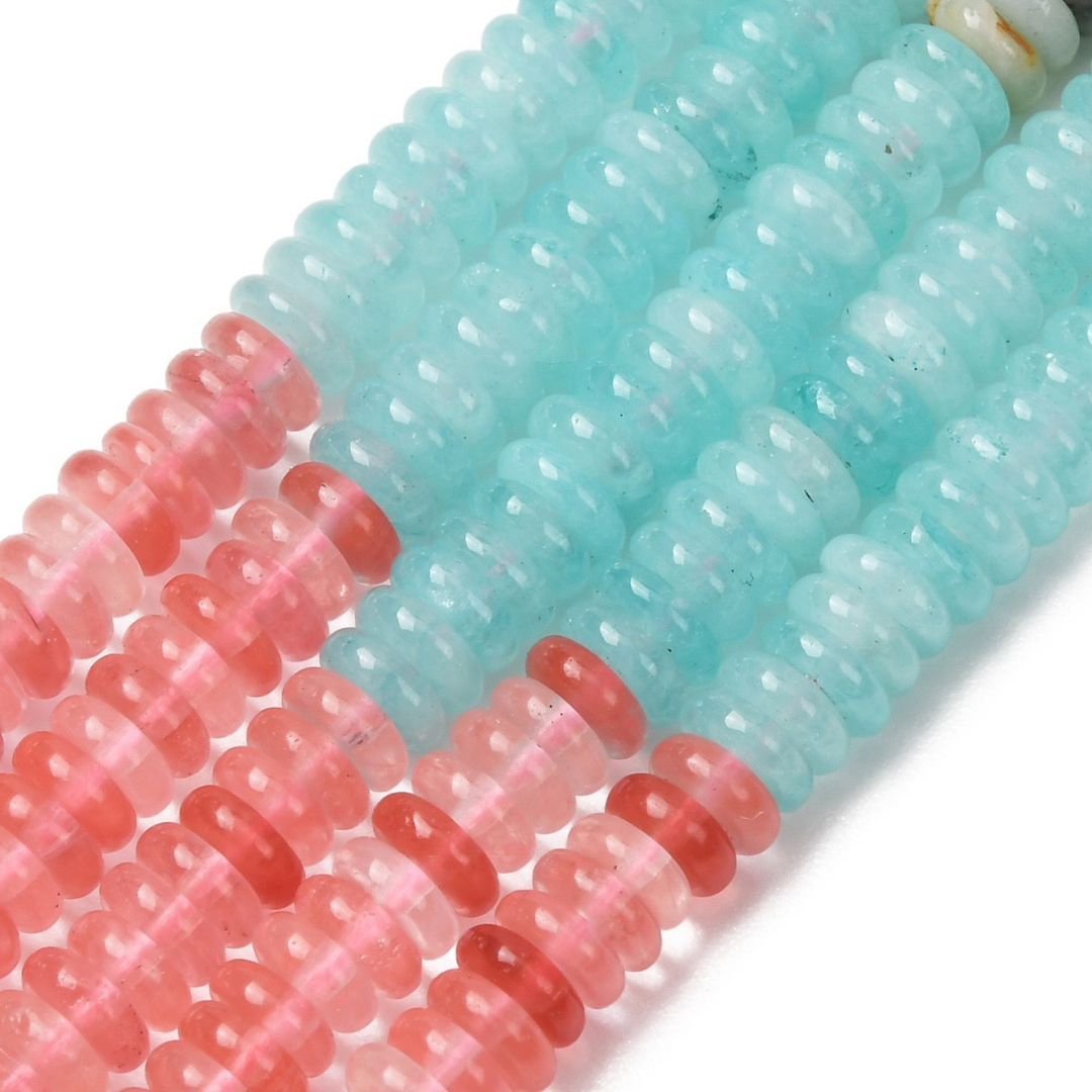 Tira de jade blanco, cuarzo cherry y aventurina verde para joyería
