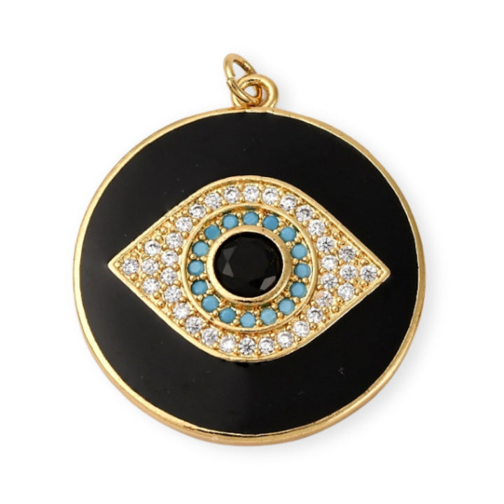 Dije circular de ojo turco de chapa de oro con zirconia y esmalte