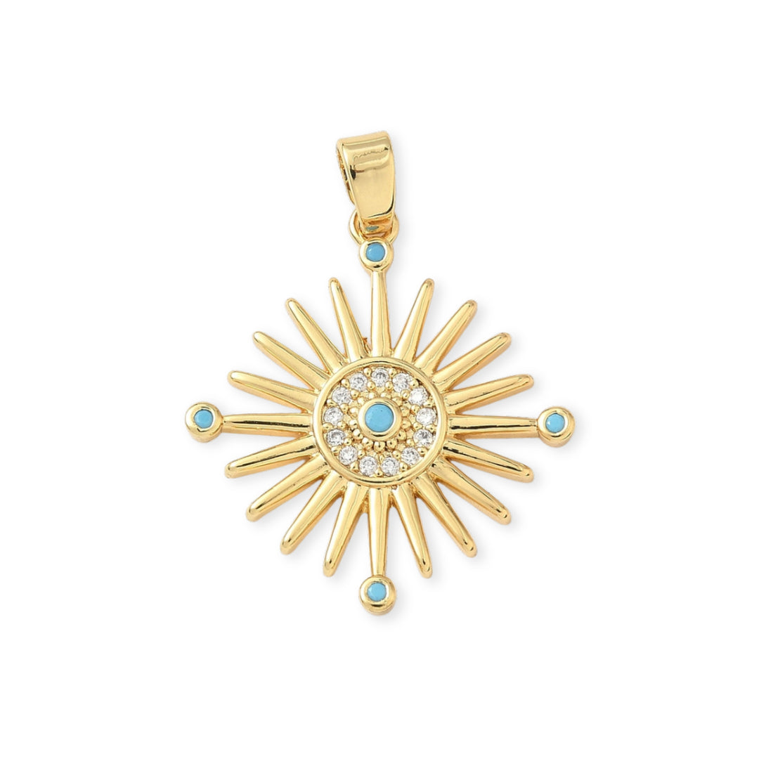 Dije de sol de chapa de oro con zirconia