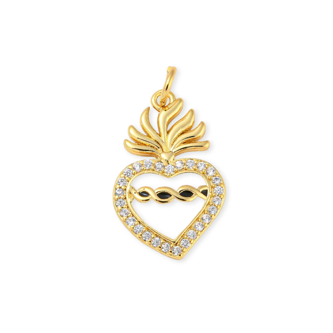 Dije de corazón de chapa de oro con zirconia y esmalte