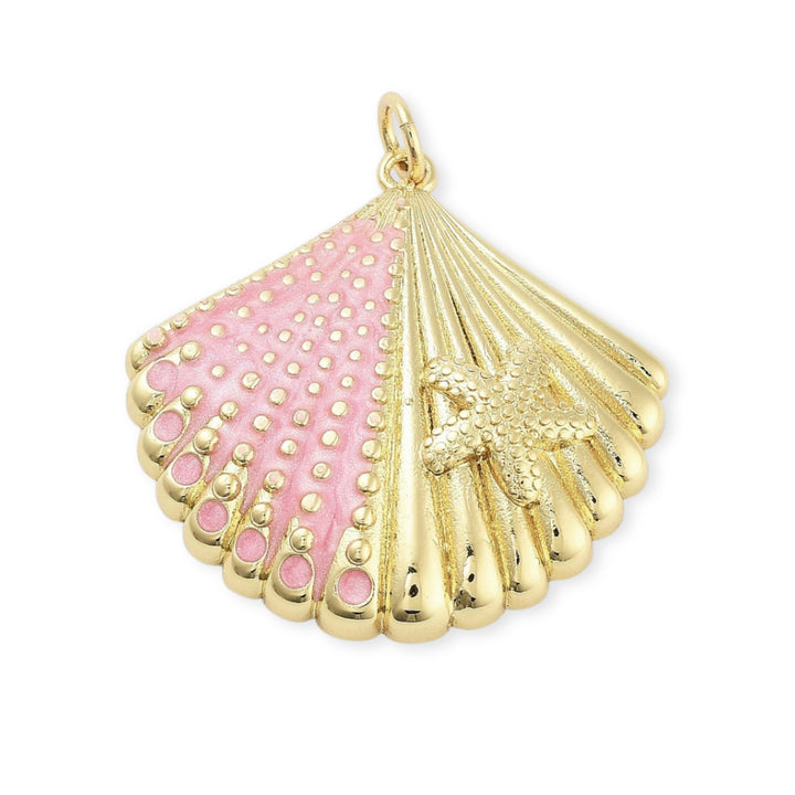 Dije de concha de chapa de oro con esmaltado rosa