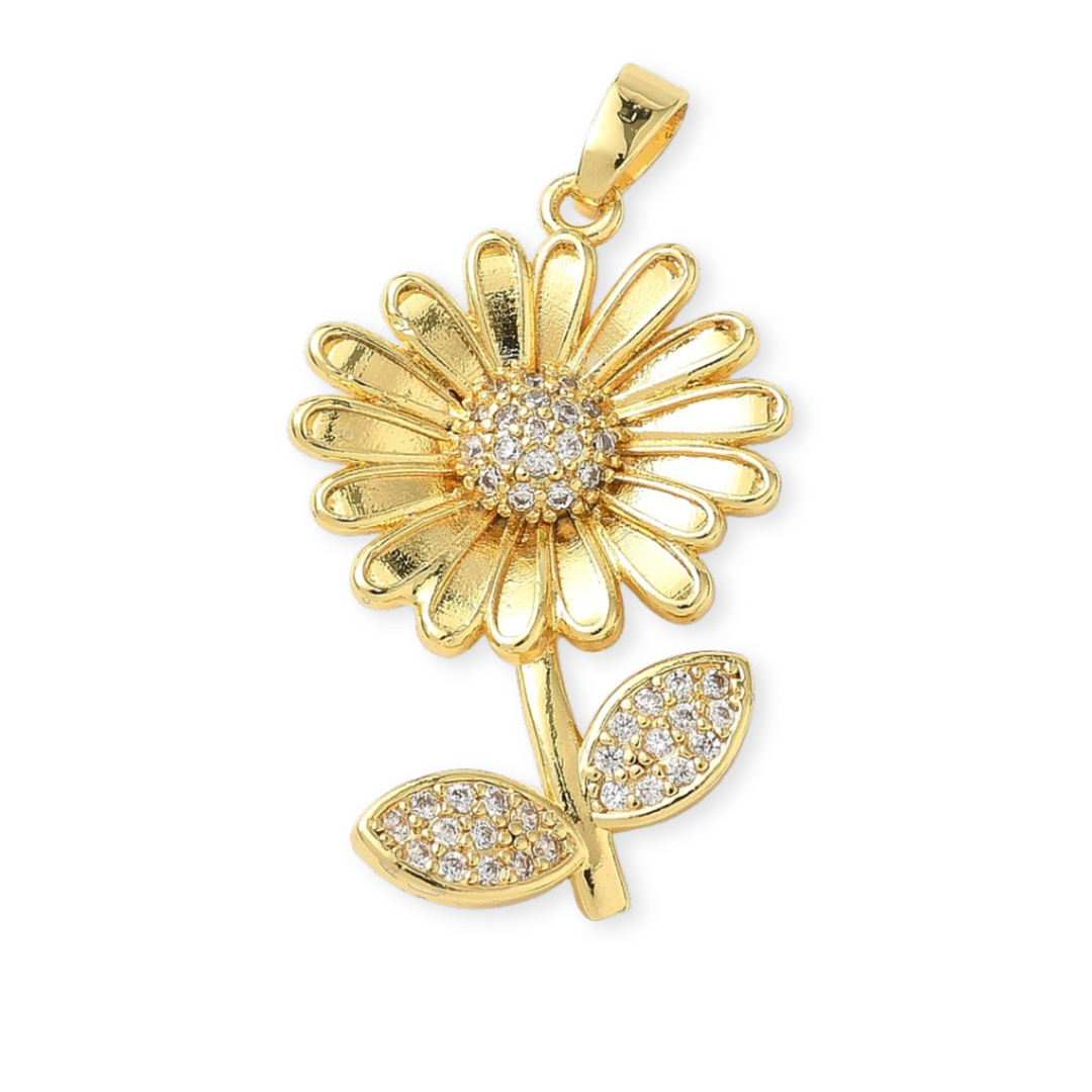 Dije de flor de chapa de oro con zirconia
