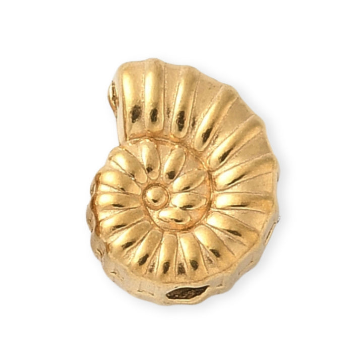 Separador en forma de caracol de acero inoxidable sobre fondo blanco