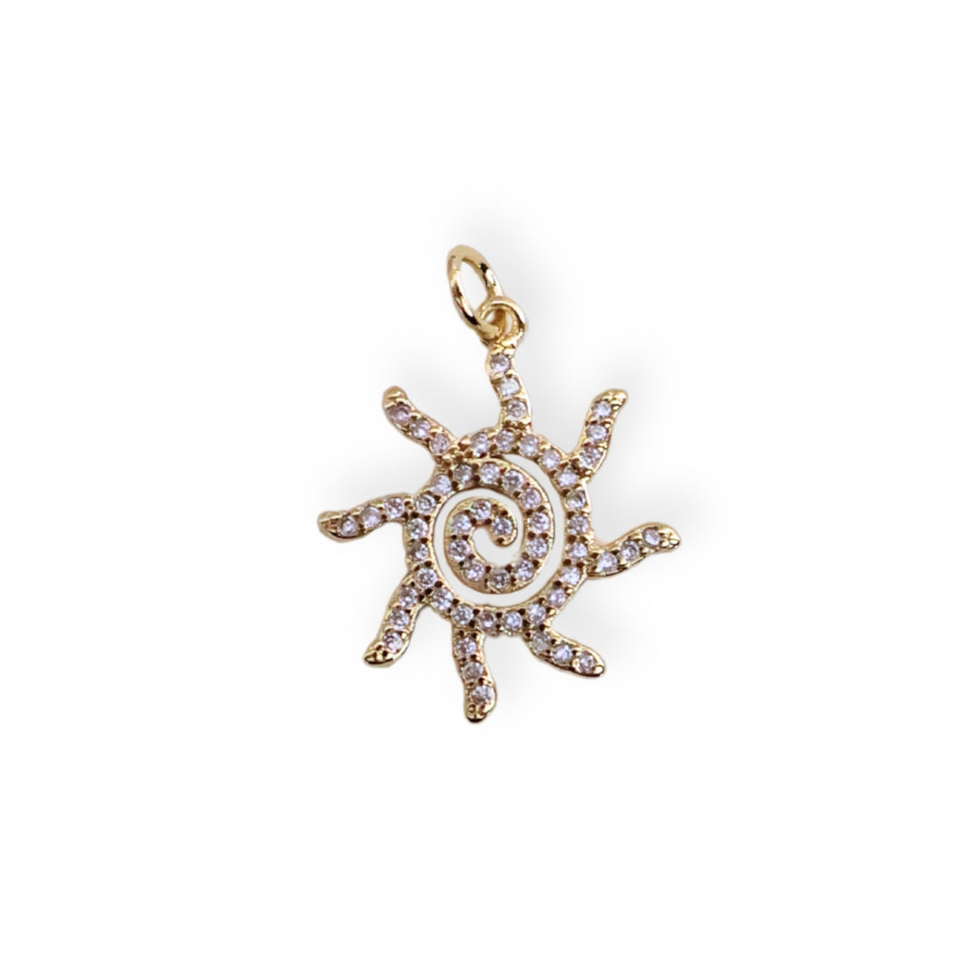 Dije sol en chapa de oro con zirconias brillantes