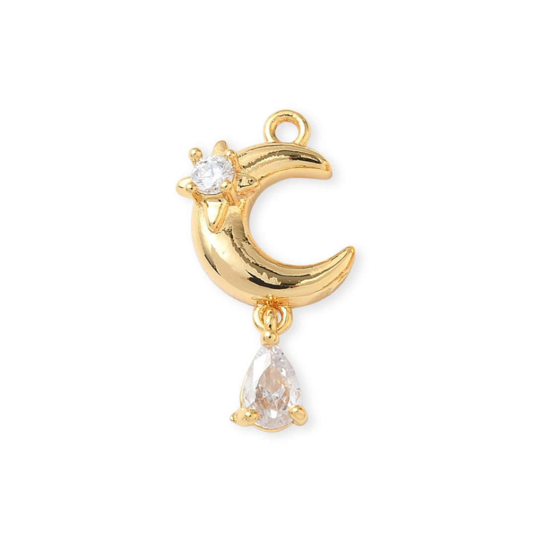 Dije de luna de chapa de oro con zirconia