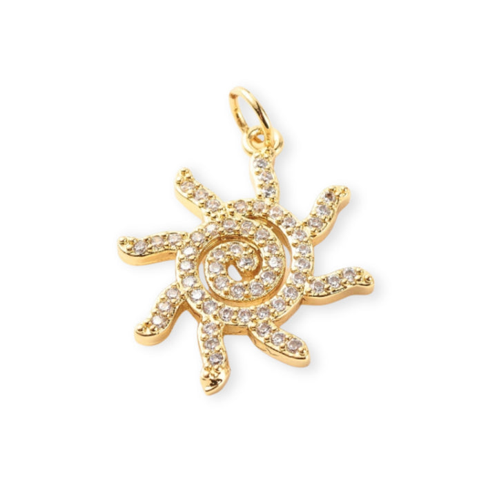Dije sol en chapa de oro con zirconias brillantes