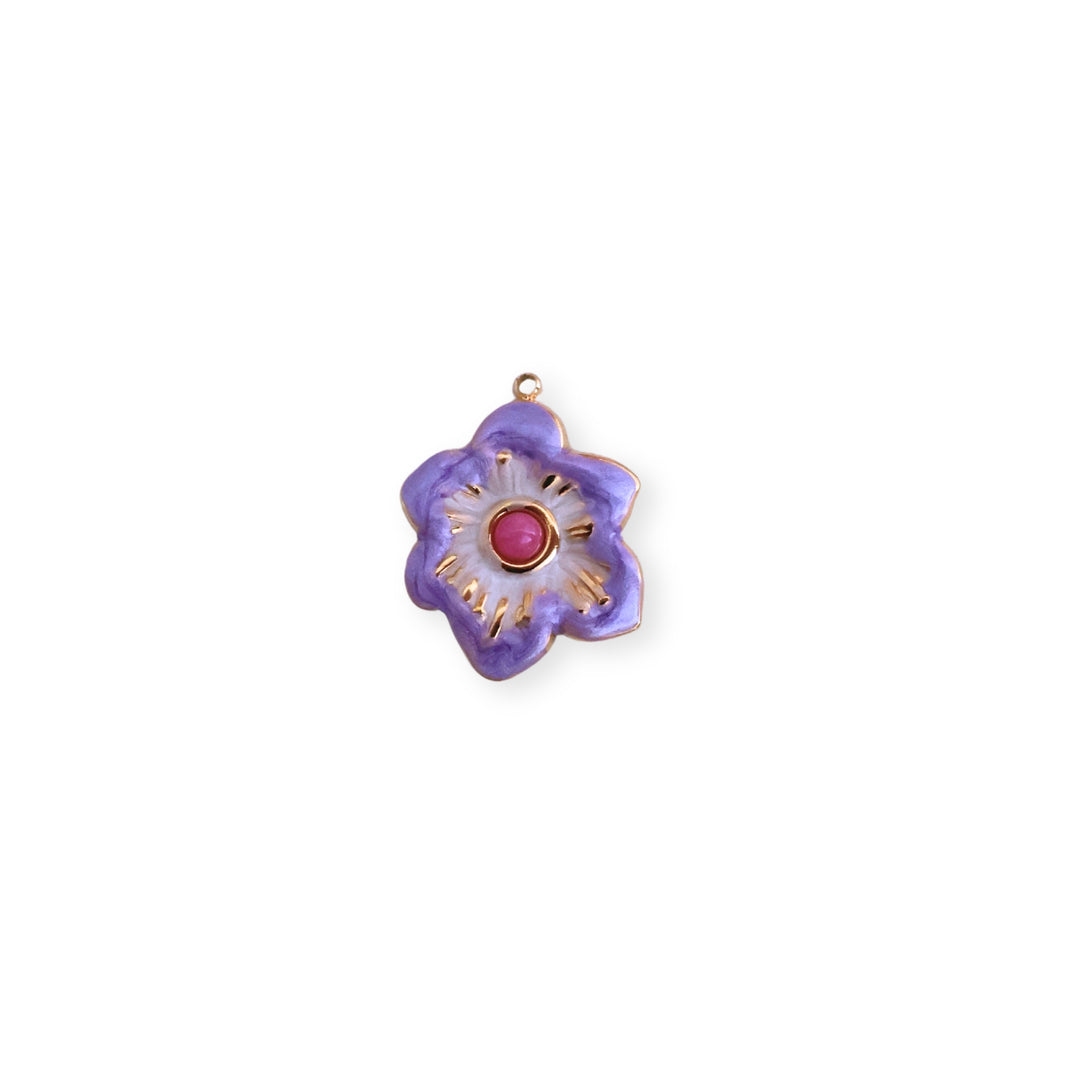 Dije en forma de flor morada de acero inoxidable esmaltado