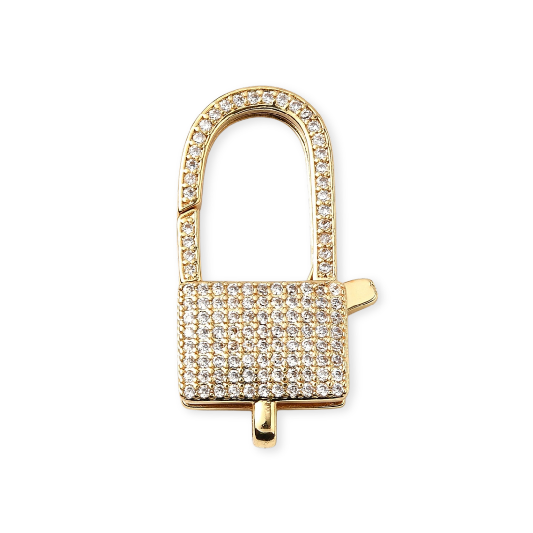Broche de candado de chapa de oro con zirconia