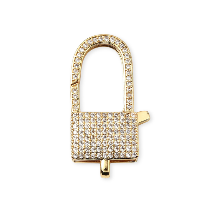 Broche de candado de chapa de oro con zirconia