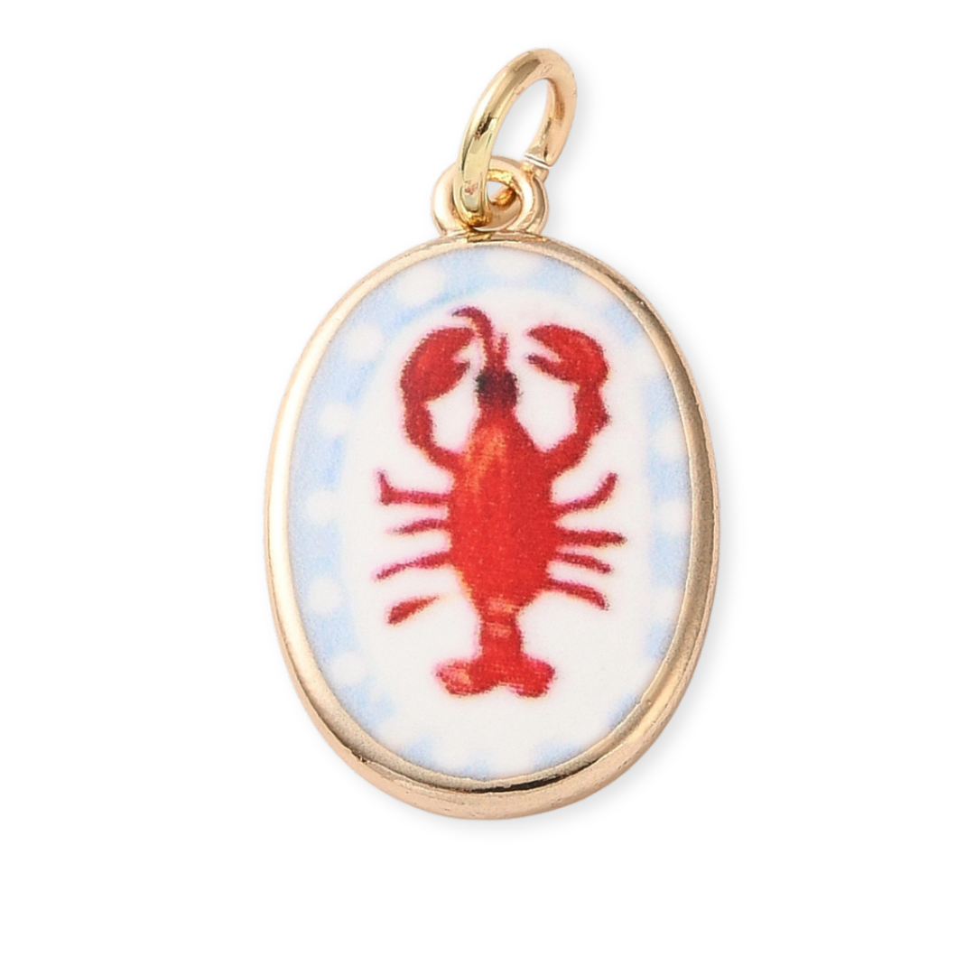 Dije ovalado de langosta esmaltado de chapa de oro para joyería