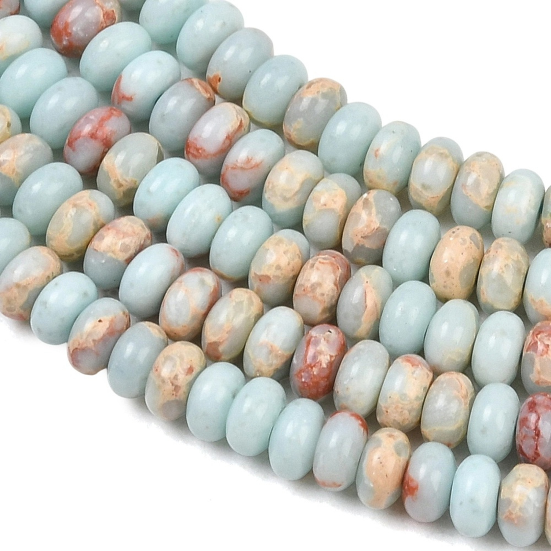 Tira de cuentas de jaspe Aqua Terra sintético rondel para joyería