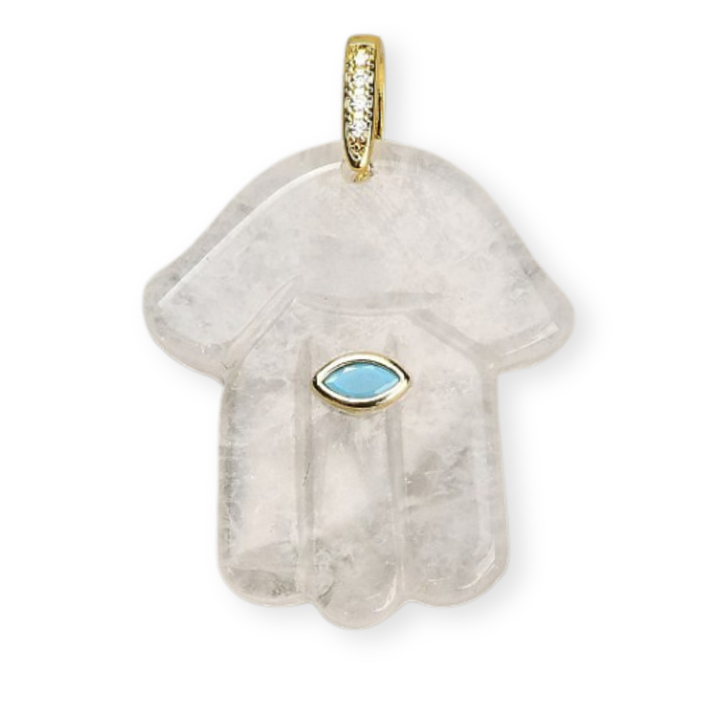 Dije de cuarzo natural en forma de Mano de Fátima para joyería