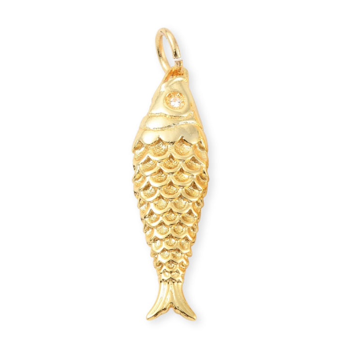 Dije pez de chapa de oro con zirconia