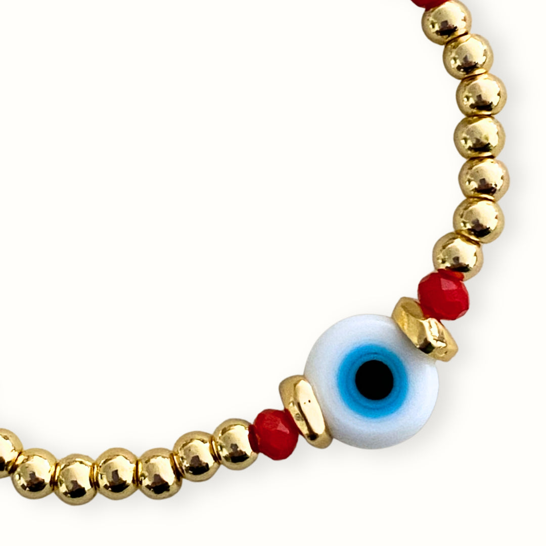 Detalles de Pulsera elástica con ojo turco de murano y cristal facetado.
