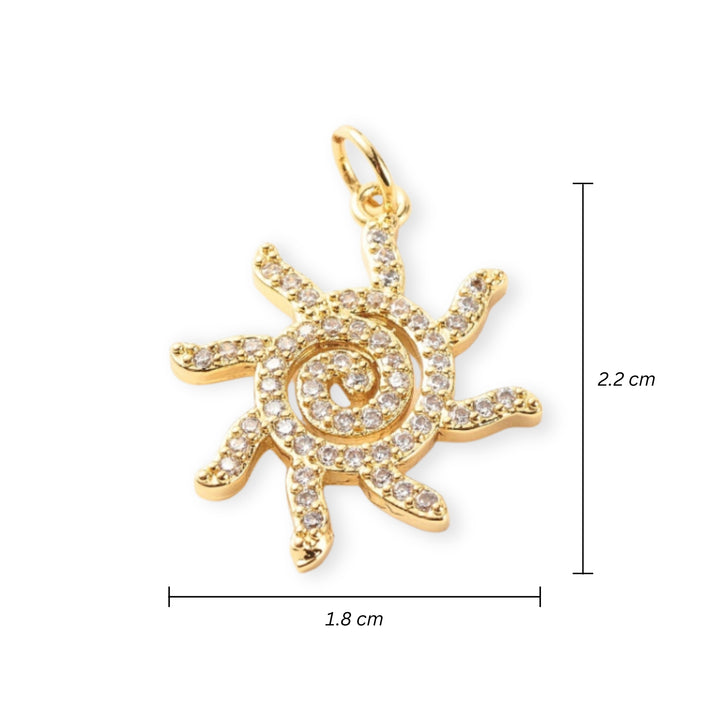 Medidas para Dije sol en chapa de oro con zirconias brillantes